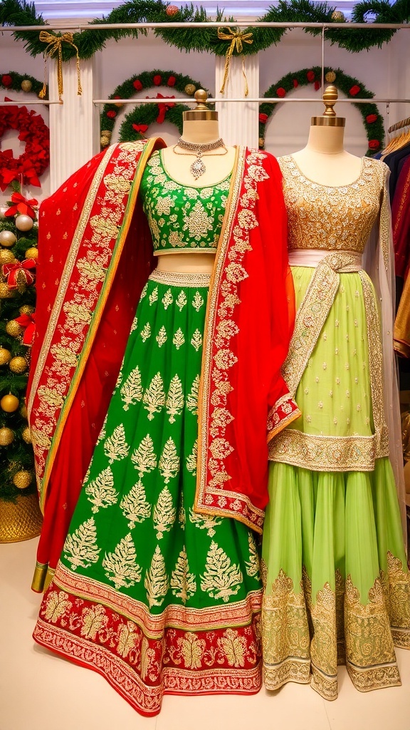 Traditional Indian outfits for Christmas party including saree, lehenga, and anarkali suit.